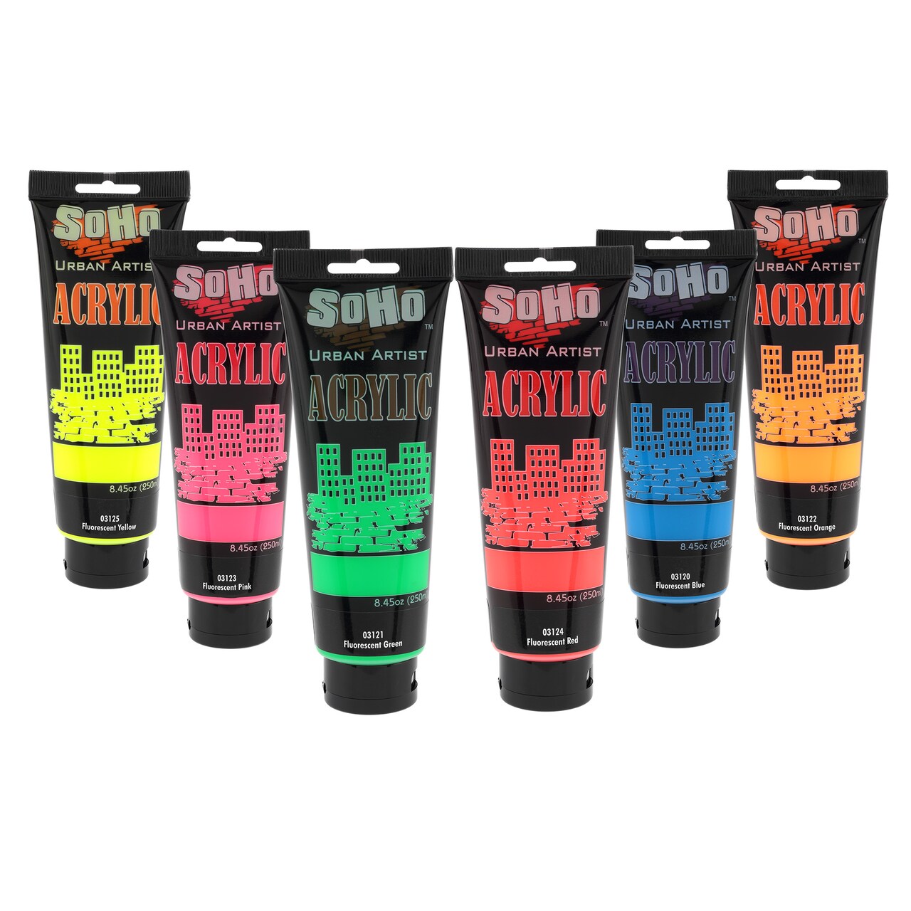 SoHo Urban Artist Heavy Body Acrylic Paint - Set of 6 - Fluorescent - Thick, Rich Color, Excellent Coverage, Professional Quality - Artists Acrylic Paint